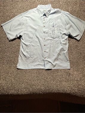 Bamboo Cay Men's Light Blue Embroidered Fish Modal Short Sleeve Shirt 3XL